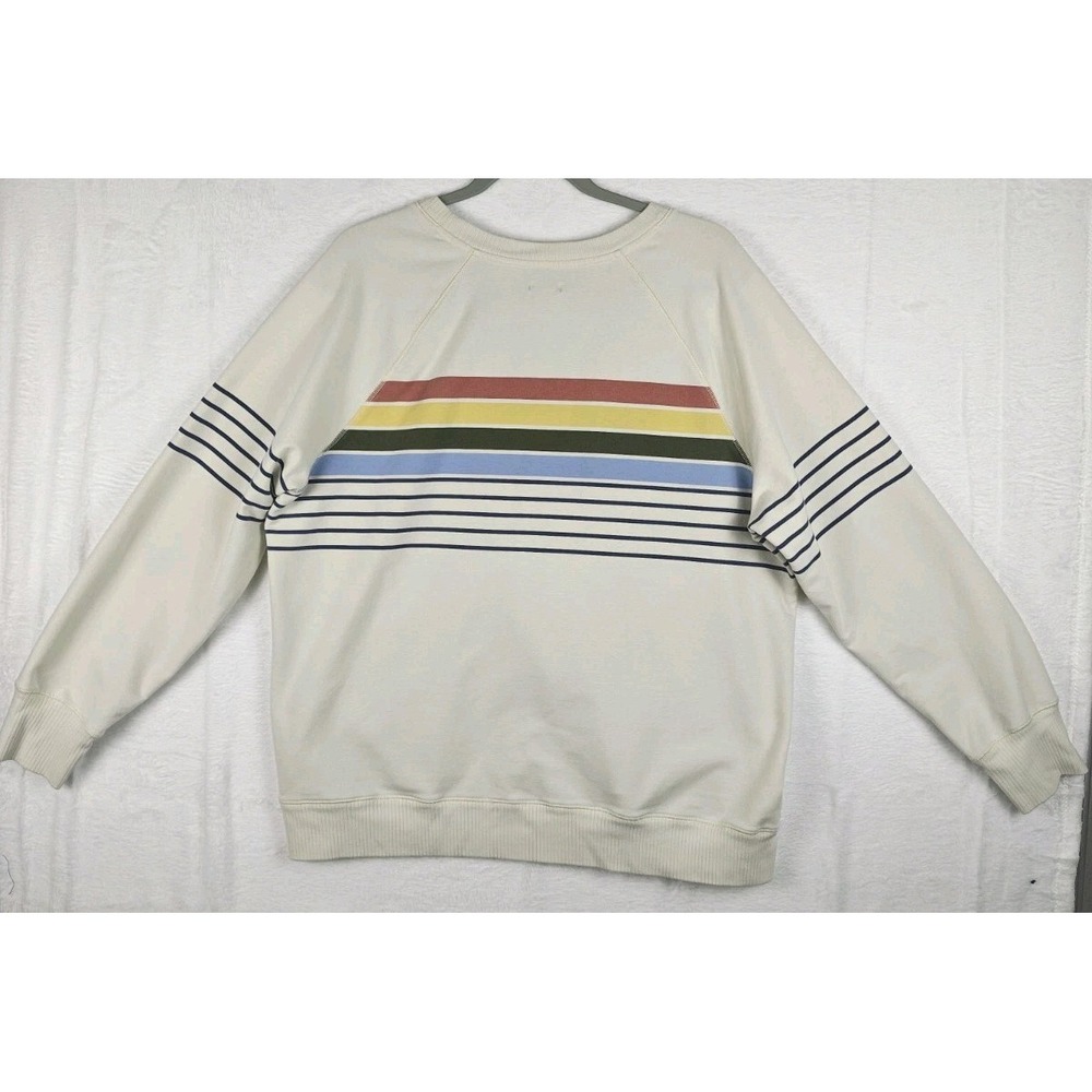L.L.Bean 24/7 Sweats Crewneck Sweatshirt Womens XL Cream Rainbow Stripe Long... - Picture 3 of 9